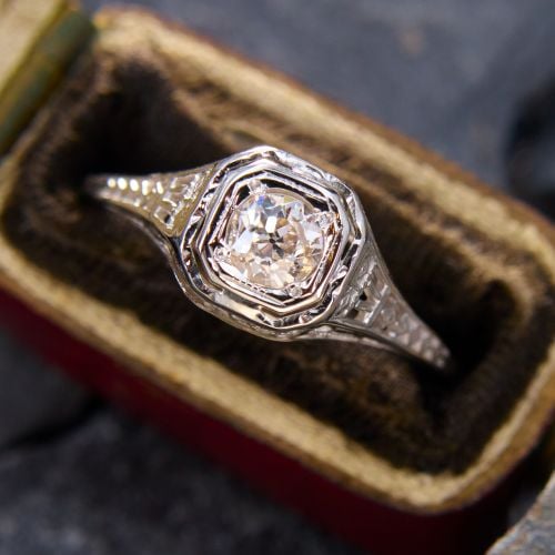 Charming Filigree Diamond Ring White Gold
