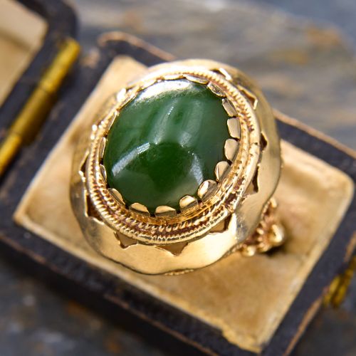 Ornate Nephrite Jade Ring 14K Yellow Gold