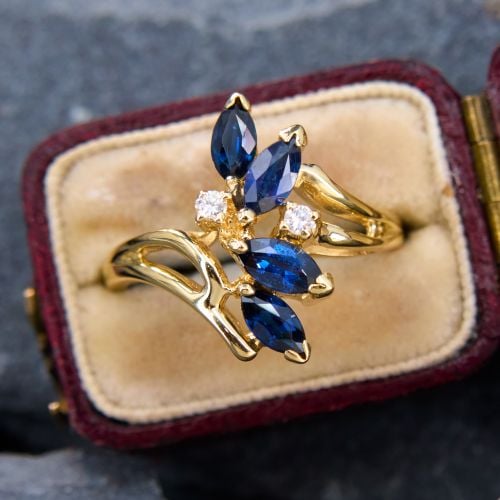 Marquise Sapphire Spray Ring 14K Yellow Gold