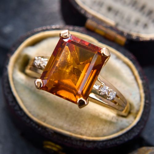 Stunning Diamond & Madeira Citrine Ring 14K Yellow Gold