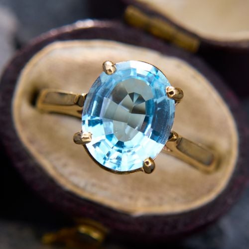Oval Sky Blue Topaz Ring Yellow Gold