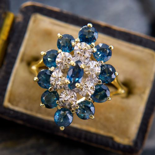 Marquise Sapphire & Diamond Double Halo Ring 14K Yellow Gold