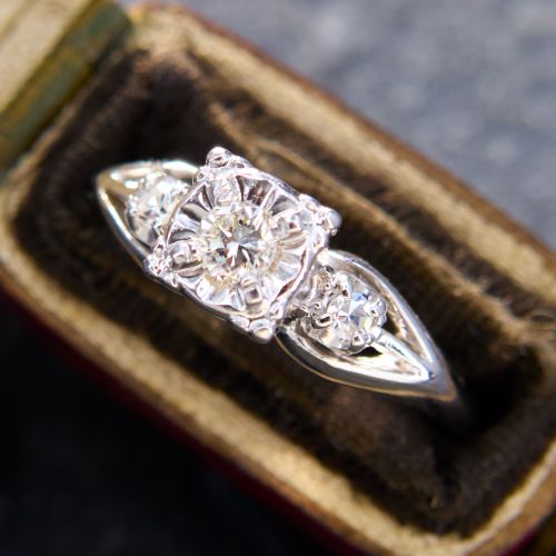 Vintage Diamond Engagement Ring 14K White Gold .11Ct I/VS2