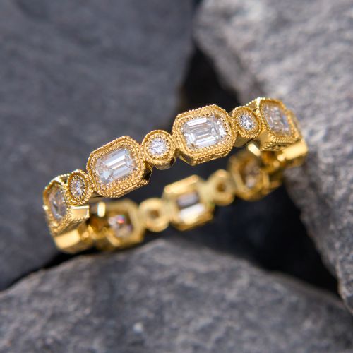 Milgrain Bezel Diamond Eternity Band Ring 18K Yellow Gold Size 7-1/8 