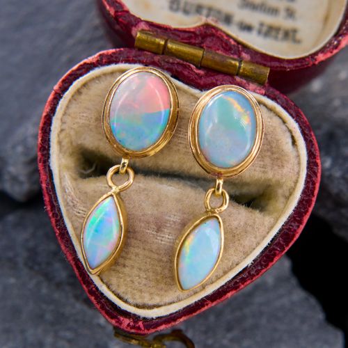 Superb Opal Dangle Earrings 14K Yellow Gold