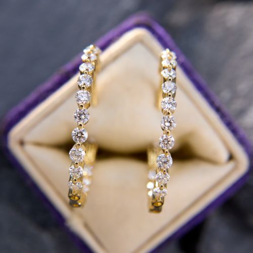 1.5 Carat Inside Out Hoop Diamond Earrings 14K Yellow Gold