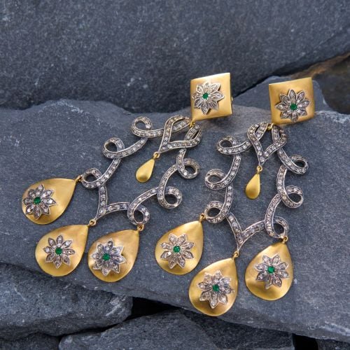 Statement Diamond Chandelier Earrings Sterling Silver 18K/ Yellow Gold