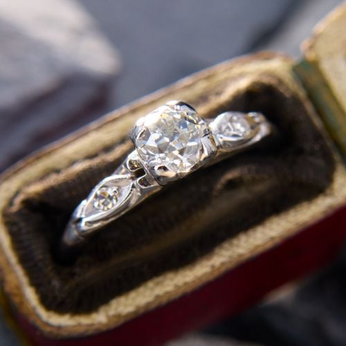 Sweet Vintage Old Euro Diamond Engagement Ring Platinum .46Ct I/SI1