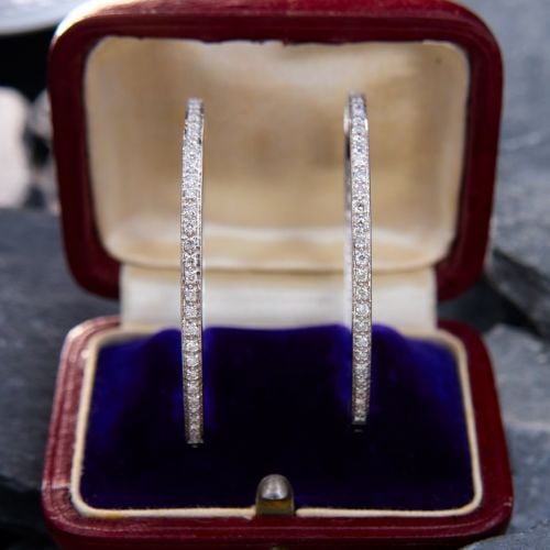 1 Carat Inside Out Diamond Hoop Earrings 18K White Gold