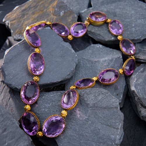 Stunning Vintage Amethyst Necklace 14K Yellow Gold