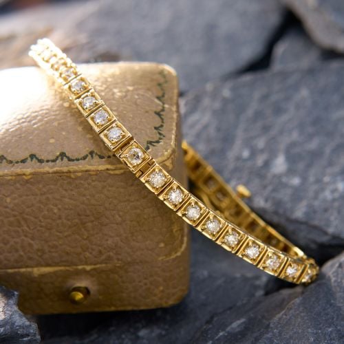Chic 3 Carat Diamond Line Bracelet 14K Yellow Gold