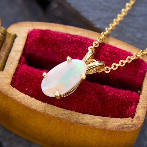 Striking Opal Pendant Necklace 14K Yellow Gold