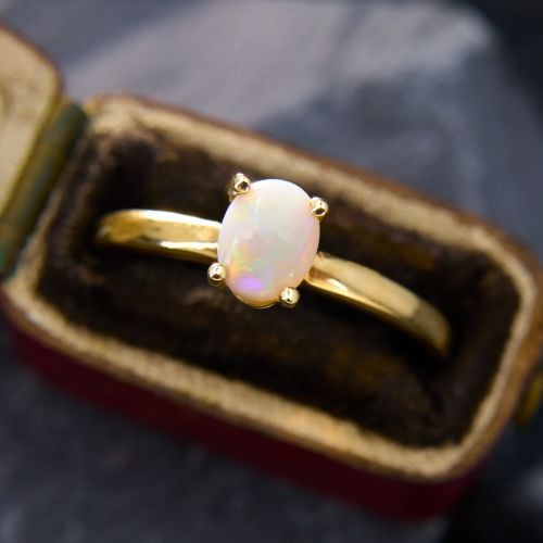 Semi Crystal Opal Ring 14K Yellow Gold