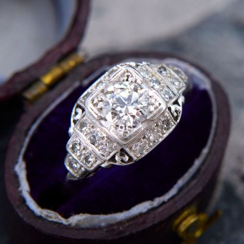 Art Deco Diamond Engagement Ring Platinum .43Ct F/I1