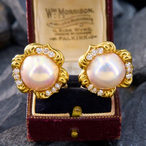 Lustrous Mabé Pearl Clip-On Earrings 18K Yellow Gold 