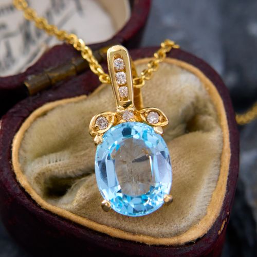 Sky Blue Topaz & Diamond Necklace 14K Yellow Gold