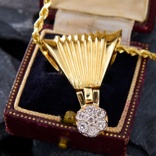 Diamond Cluster Pendant Necklace 14K Yellow Gold