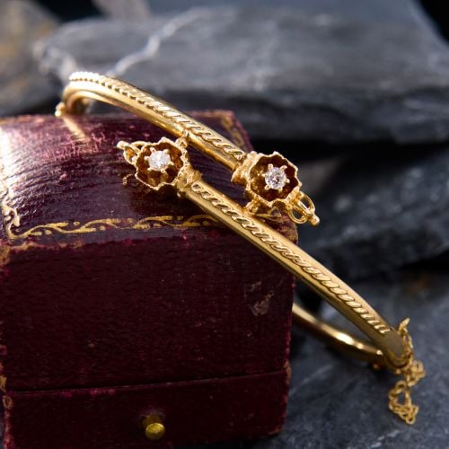 Decorative Diamond Bypass Bangle Bracelet 14K Yellow Gold 