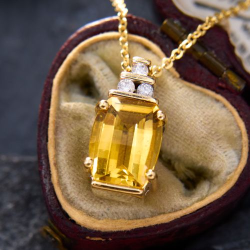 Fantasy Step Cut Citrine Pendant Necklace Yellow Gold