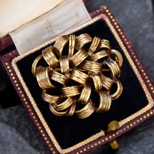 Tiffany & Co. Ribbon Gold Work Brooch Pin 14K Yellow Gold