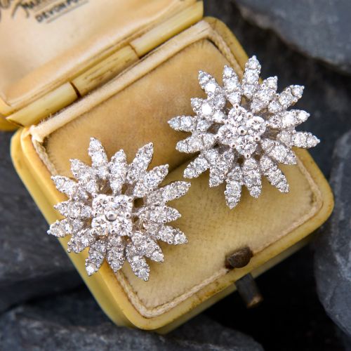 Star Motif Diamond Cluster Earrings 18K White Gold 