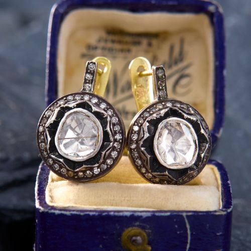 Polki Cut Diamond Drop Earrings Sterling Silver/ 14K Yellow Gold 