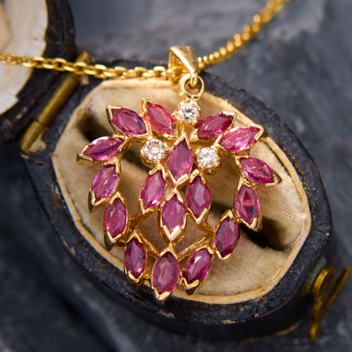 Red Ruby Heart Pendant Necklace 14K Yellow Gold
