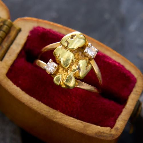 Diamond Accented Gold Nugget Ring Yellow Gold 