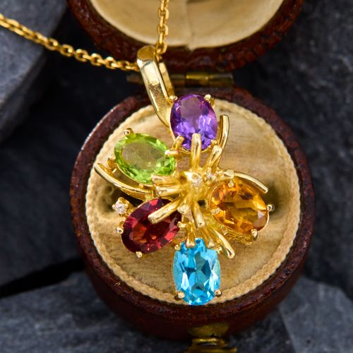 Colorful Gemstone Enhancer Pendant Necklace 14K Yellow Gold