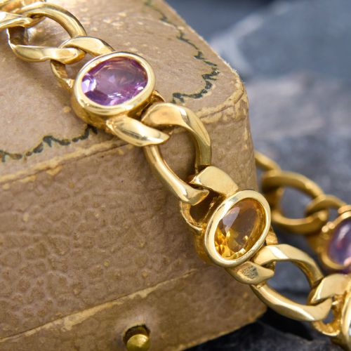 Colorful Citrine, Blue Topaz, And Amethyst Bracelet 14K Yellow Gold