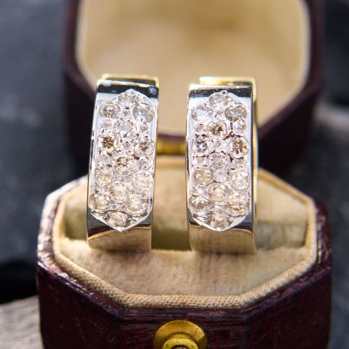 Two Tone Pavé Diamond Huggie Earrings 14K Gold