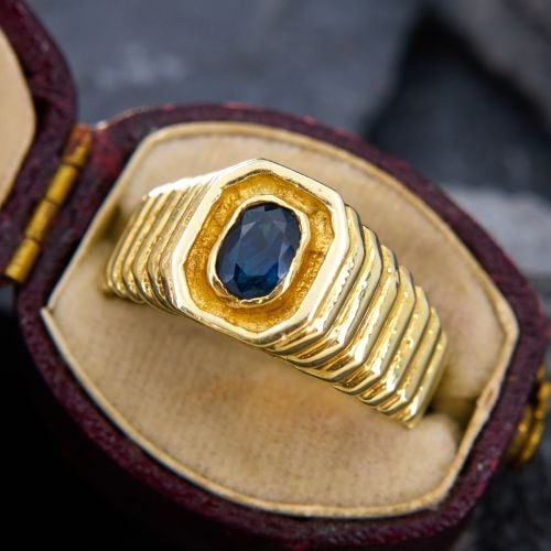 Architectural Men's Sapphire Ring 14K Yellow Gold