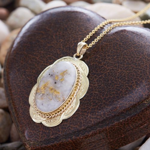 Late Victorian Gold-In-Quartz Slide Pendant Necklace 14K & 18K Yellow Gold
