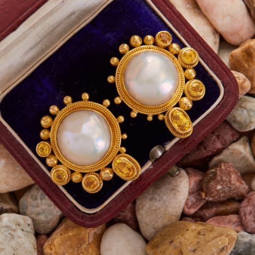Mabe' Pearl & Yellow Sapphire Earrings 14K Yellow Gold