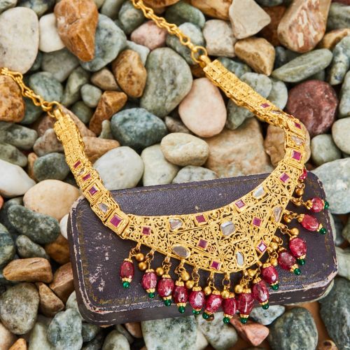 East Indian Diamond & Ruby Wedding Necklace 22K Yellow Gold