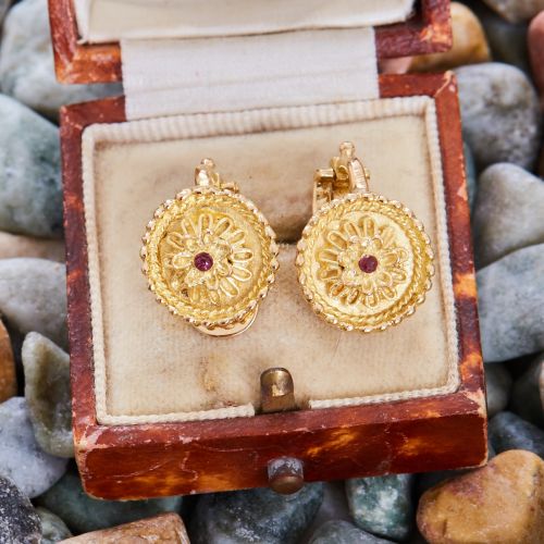 Beautiful Bezel Set Ruby Earrings 18K Yellow Gold