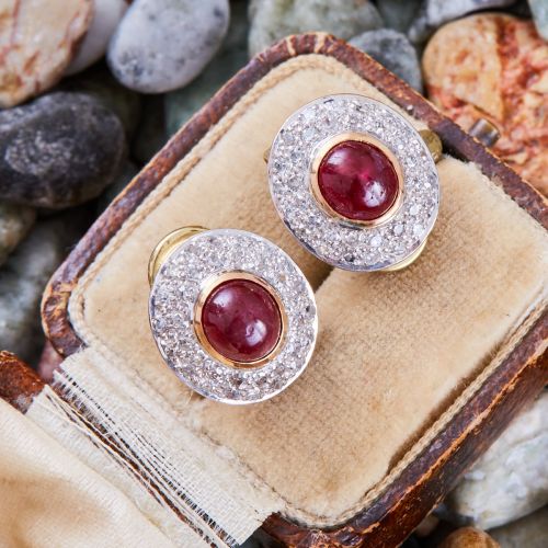 Ruby & Diamond Earrings 18K Yellow Gold & Platinum