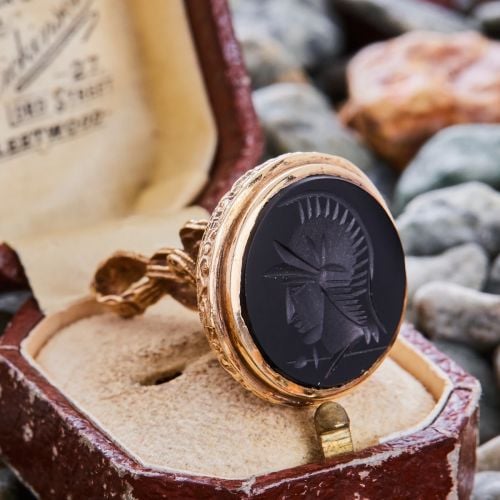 Antique English Onyx Intaglio Watch Fob Seal Yellow Gold