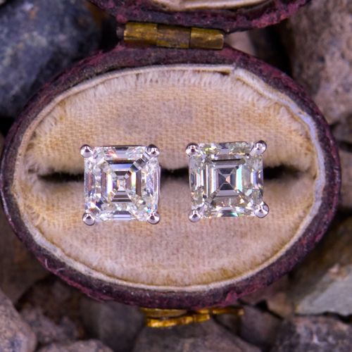 Fantastic Asscher Diamond Earrings 14K White Gold GIA