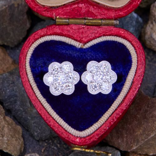 Floral Diamond Stud Earrings 14K White Gold