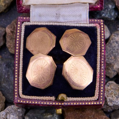 Old Engraved Cufflinks Unpolished Yellow Gold