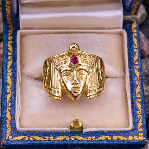 Bezel Set Ruby Pharaoh Ring 18K Yellow Gold 