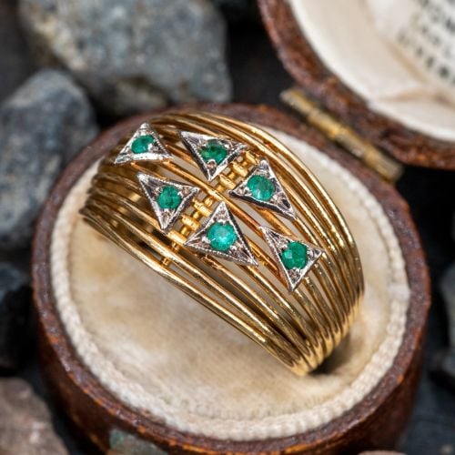 Gorgeous Retro Vintage 2-Tone Emerald Ring 18K Gold