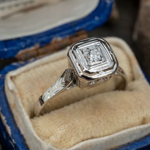 Antique Old European Diamond Ring 18K White Gold