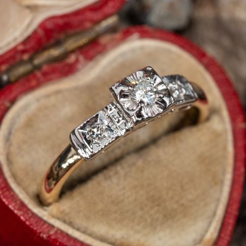 Diamond Engagement Ring w/ Accents Yellow & White Gold