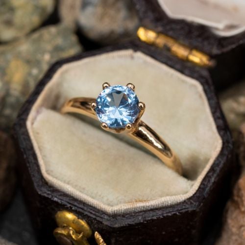 Vintage Lab Created Blue Spinel Ring Yellow Gold