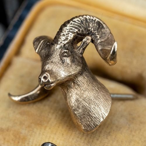 Handsome Rams Head Tie Tack Pin 14K Yellow Gold