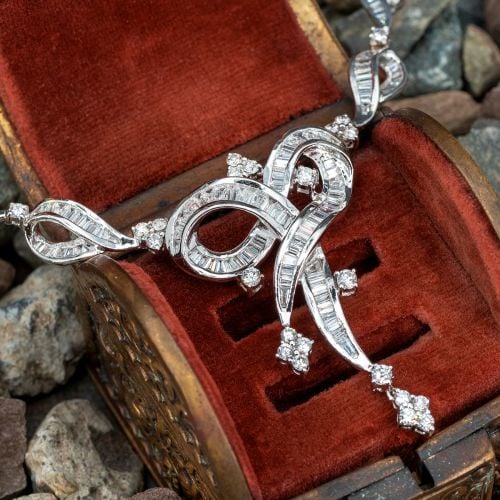 Ribbon Design Diamond Necklace 18K White Gold