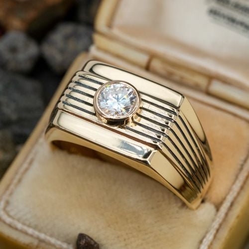 Vintage Men's Bezel Set Diamond Ring 14K Yellow Gold