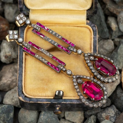 Tourmaline, Ruby & Diamond Dangle Earrings 18K Yellow Gold & Silver